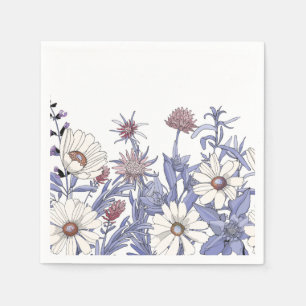 Blue White Waterverf Wildflowers Decoupage Servet