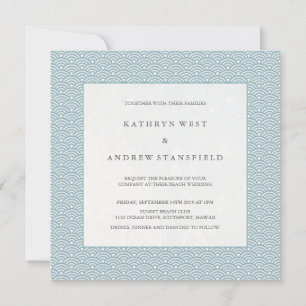 Blue + White Wave Motif Beach Wedding Invitation