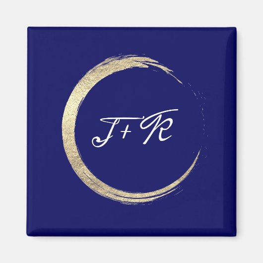 Blue White Weddenemonogram Gold bewaart de datum Magneet (Voorkant)