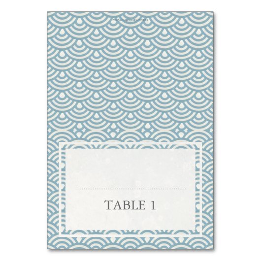 Blue + White Wedve Wave Pattern Place Name Card Kaart (Voorkant)