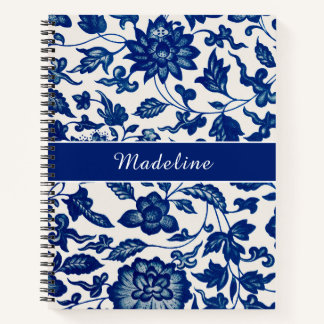 Blue White Wildflower French Country Custom Spiral Notitieboek