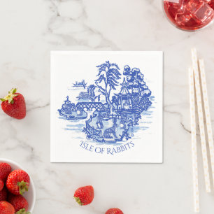 Blue White Willow Rabbit Island Whimsical Classic Servet