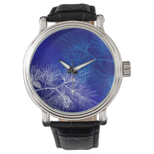 Blue White Winter Pine Watch Horloge