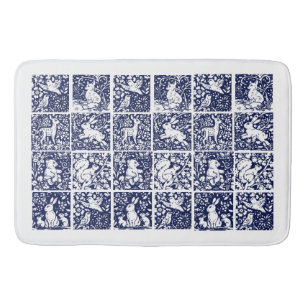 Blue White Woodland Animal Beer Fox Rabbit Foliage Badmat
