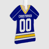 Blue/White/Yellow Custom Hockey Jersey Ornament (voorkant)