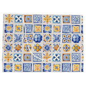 Blue White Yellow Tiles Pattern Summer Aesthetic  Groot Cadeauzakje (Achterkant)