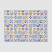 Blue White Yellow Tiles Pattern Summer Aesthetic  Tissuepapier (Voorkant)