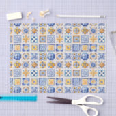 Blue White Yellow Tiles Pattern Summer Aesthetic  Tissuepapier (Craft)