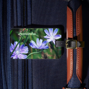 Blue Wild Chicory Flower Trio Personalized Bagagelabel