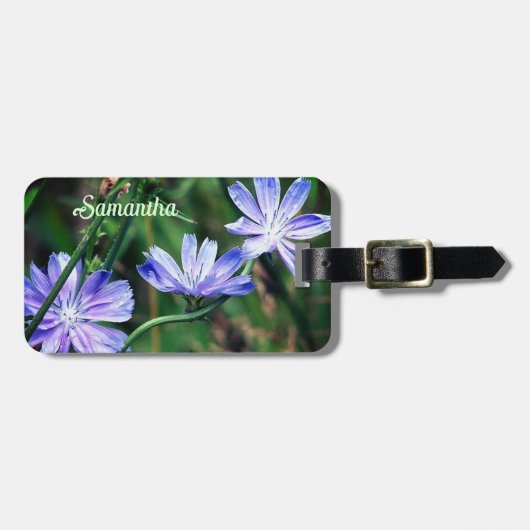 Blue Wild Chicory Flower Trio Personalized Bagagelabel (Voorkant horizontaal)