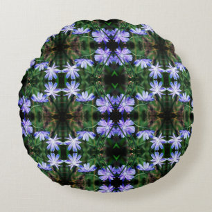 Blue Wild Chicory Flowers Pattern Rond Kussen