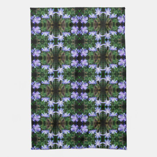 Blue Wild Chicory Flowers Pattern Theedoek (Verticaal)