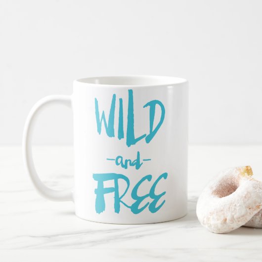 Blue Wild en Free Rustic Hand Lettered Custom Mok (Met donut)