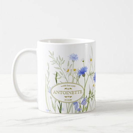 Blue Wild Flower Personalised Birthday Message Koffiemok (Links)