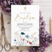 Blue Wild Flowers Boy Baptême invitation