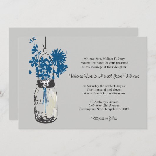 Blue Wild flowers & Mason Jar Mariage Invitations (Devant / Derrière)