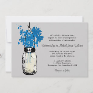Blue Wild flowers & Mason Jar Mariage Invitations