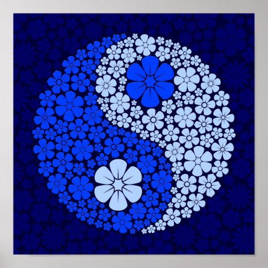 Blue Wild Flowers Yin Yang Poster (Voorkant)