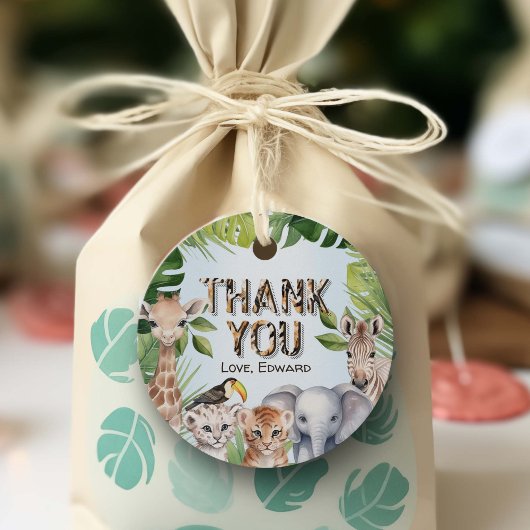 Blue Wild One, Oerwoud thema Boy 1st birthday Bedankjes Labels