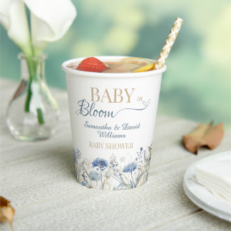 Blue Wildflower Baby in Bloom Garden Baby Shower Papieren Bekers