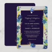 Blue Wildflower Border Weddenschap Kaart (Voorkant / Achterkant)