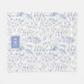 Blue Wildflower Botanical Monogram Fleece Deken (Voorkant (Horizontaal))