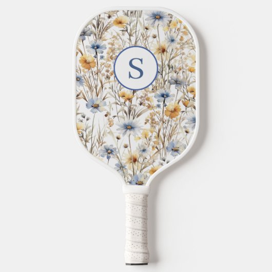 Blue Wildflower Floral gepersonaliseerd Pickleball Paddle (Voorkant)