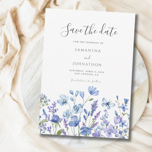 Blue Wildflower Floral Wedding Save The Date