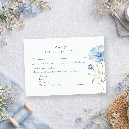 Blue Wildflower Garden Wedding RSVP Card