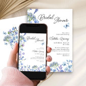 Blue Wildflower Modern Script Bloemen Vrijgezellen Kaart