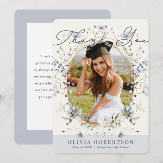 Blue Wildflower Photo Graduation Thank You Card Kaart