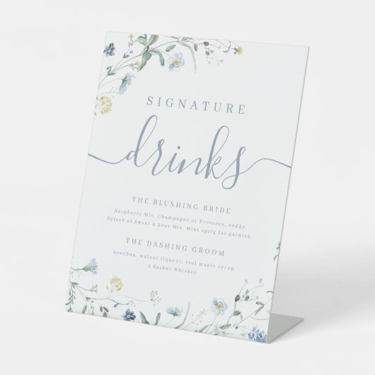 Blue Wildflower rustieke bruiloft handtekening Dri Reclamebord Met Voetstuk (Voorkant)