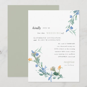 Blue Wildflower Sage Wedding Invitation Kaart