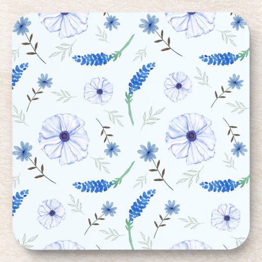 Blue Wildflower Watercolor Coaster Bier Onderzetter (Voorkant)