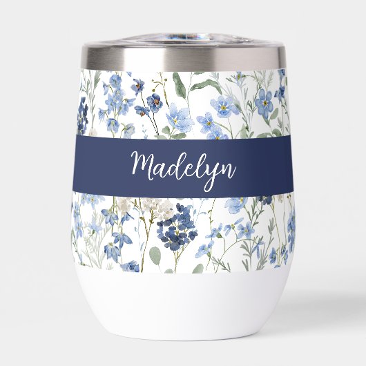 Blue Wildflower Watercolor Monogram Name (Voorkant)