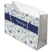 Blue Wildflower Watercolor Monogram Name Groot Cadeauzakje (Achterkant Gekanteld)