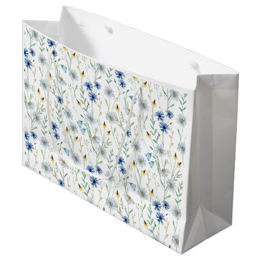 Blue Wildflower Waterverf Groot Cadeauzakje (Voorkant Gekanteld)