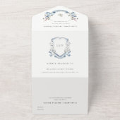 Blue Wildflower Waterverf Monogram Crest Wedding All In One Uitnodiging (Buitenkant)