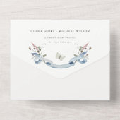 Blue Wildflower Waterverf Monogram Crest Wedding All In One Uitnodiging (Achterkant)
