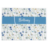 Blue Wildflower Waterverf Monogram Naam Groot Cadeauzakje (Achterkant)