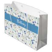 Blue Wildflower Waterverf Monogram Naam Groot Cadeauzakje (Achterkant Gekanteld)