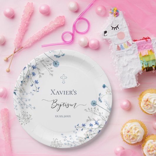 blue wildflowers Baptism Papieren Bordje (Feest)