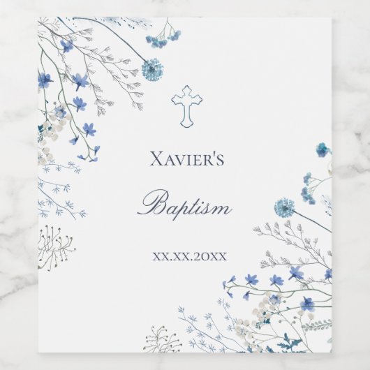 blue wildflowers Baptism Wijn Etiket (Enkel label)