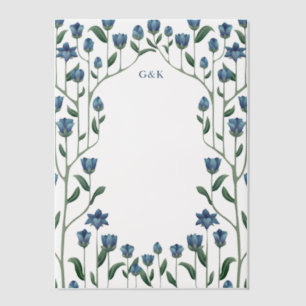 Blue Wildflowers  Floral Lijst Monogram Vellum Uitnodigingen