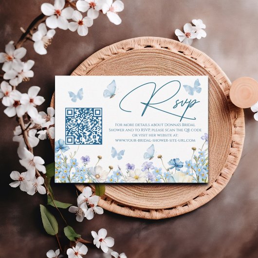 Blue Wildflowers Vrijgezellenfeest QR Code RSVP Ca