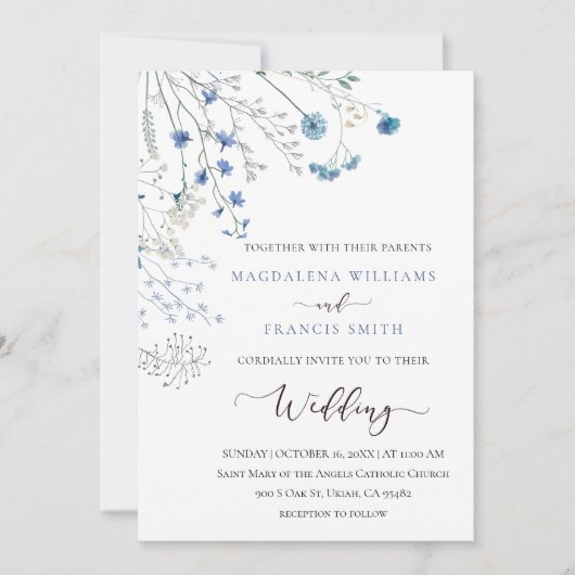 blue wildflowers wedding invitation (Devant)