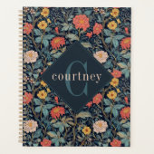 Blue William Morris Floral Elegant Monogram  Planner (Voorkant)