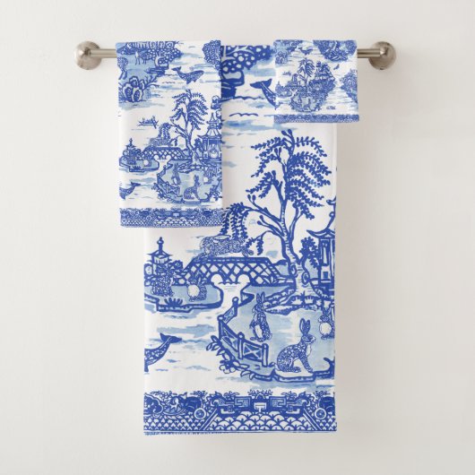 Blue Willow Animal Rabbit Cerf Fox Bird Toile (En situation)