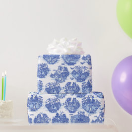 Blue Willow Animal Rabbit Deer Fox Toile Cadeaupapier