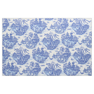 Blue Willow Animal Rabbit White Whimsical Toile Stof